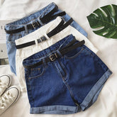 High Waist Classic Denim Shorts With Belt